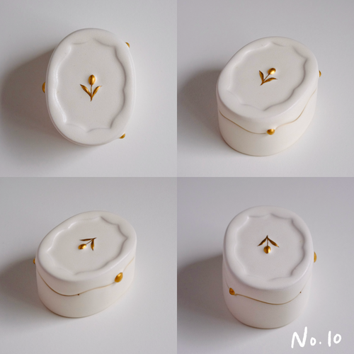 鬱金香雪融白瓷金點蓋盒