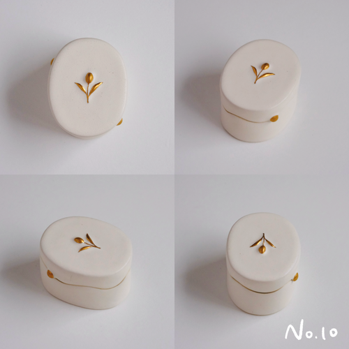 鬱金香雪融白瓷金點蓋盒