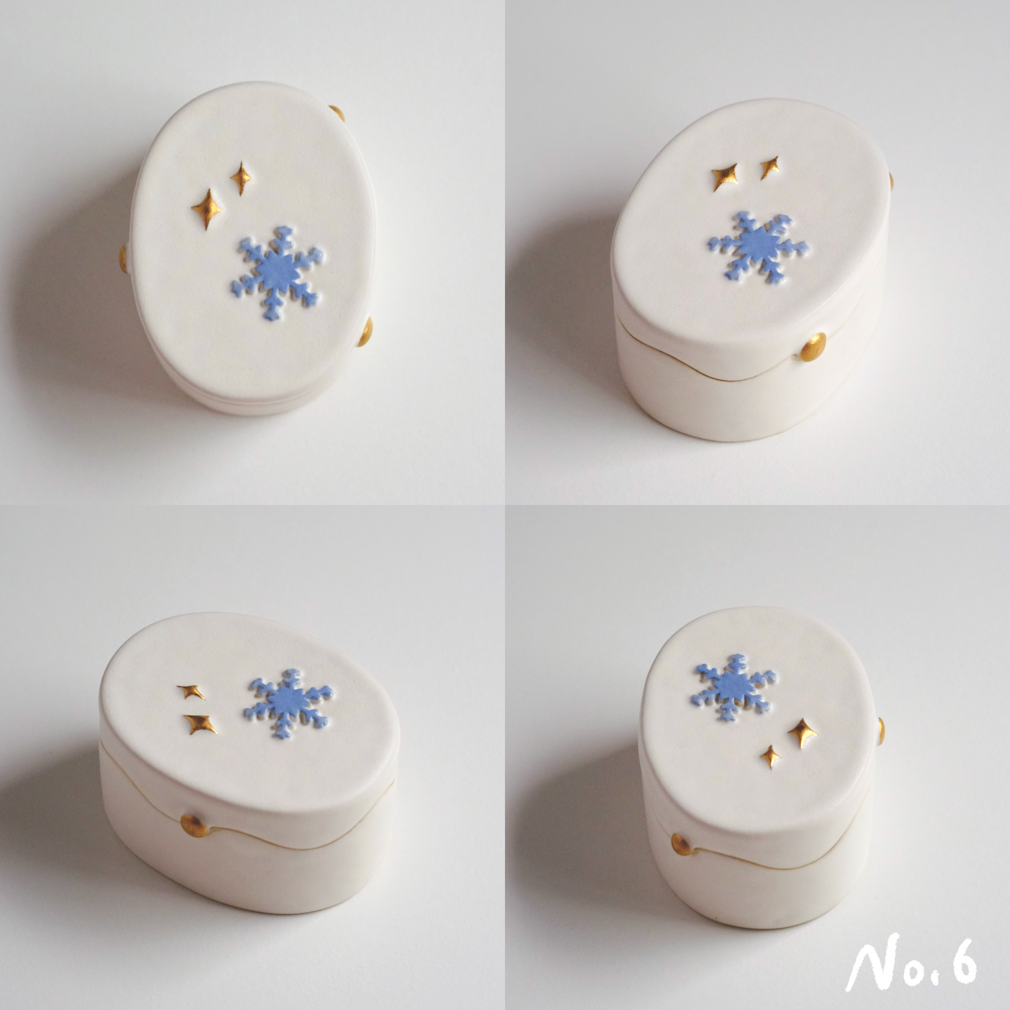 冬季雪花雪融白瓷金點蓋盒
