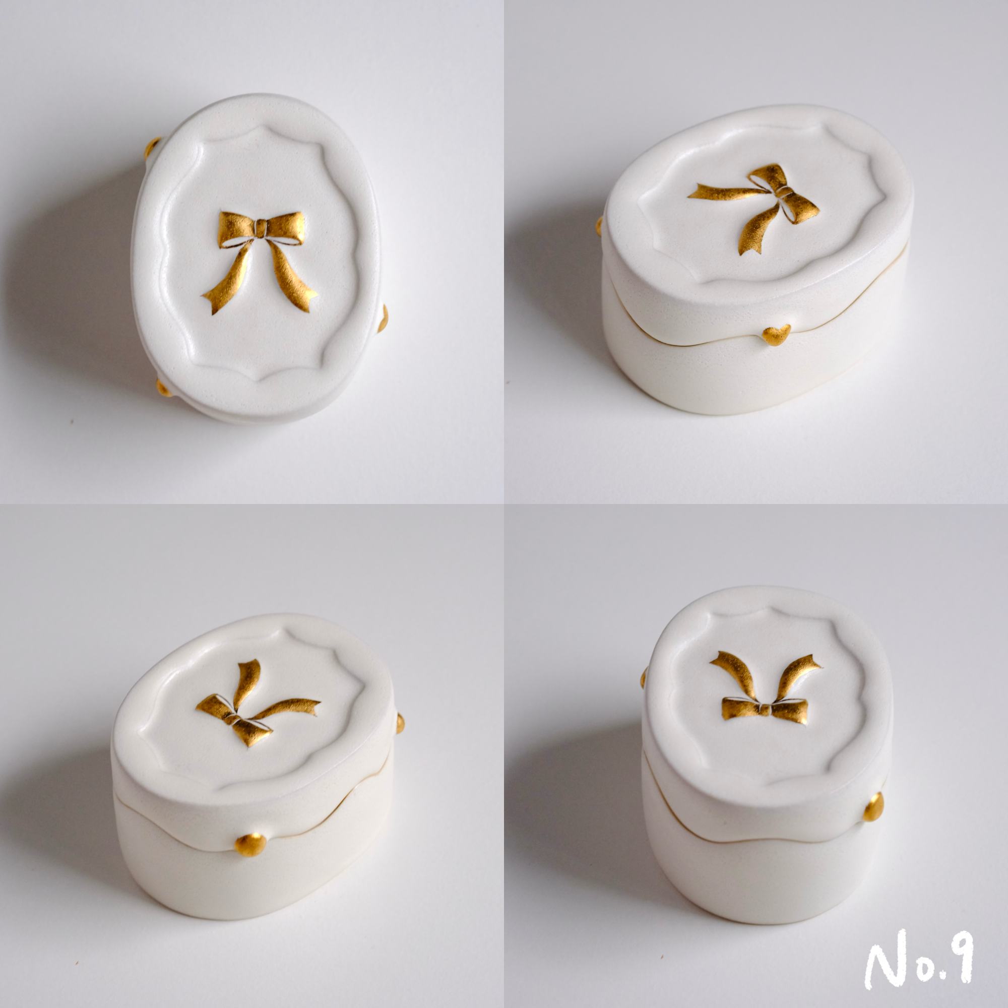 蝴蝶結雪融白瓷金點蓋盒