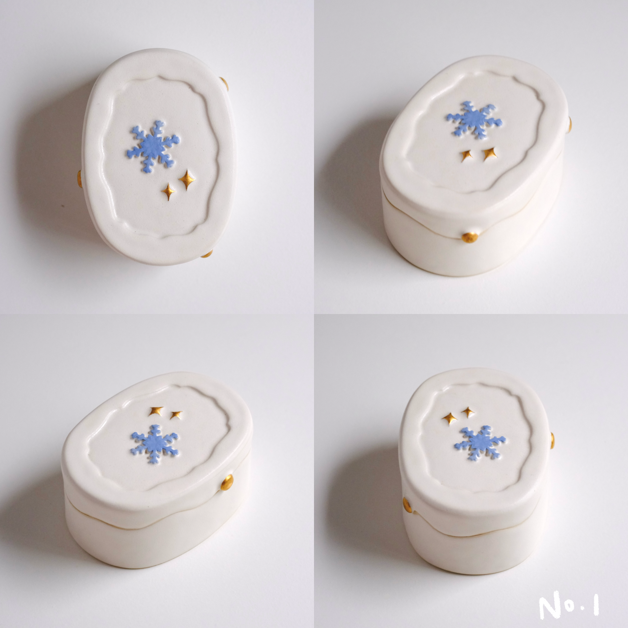 冬季雪花雪融白瓷金點蓋盒