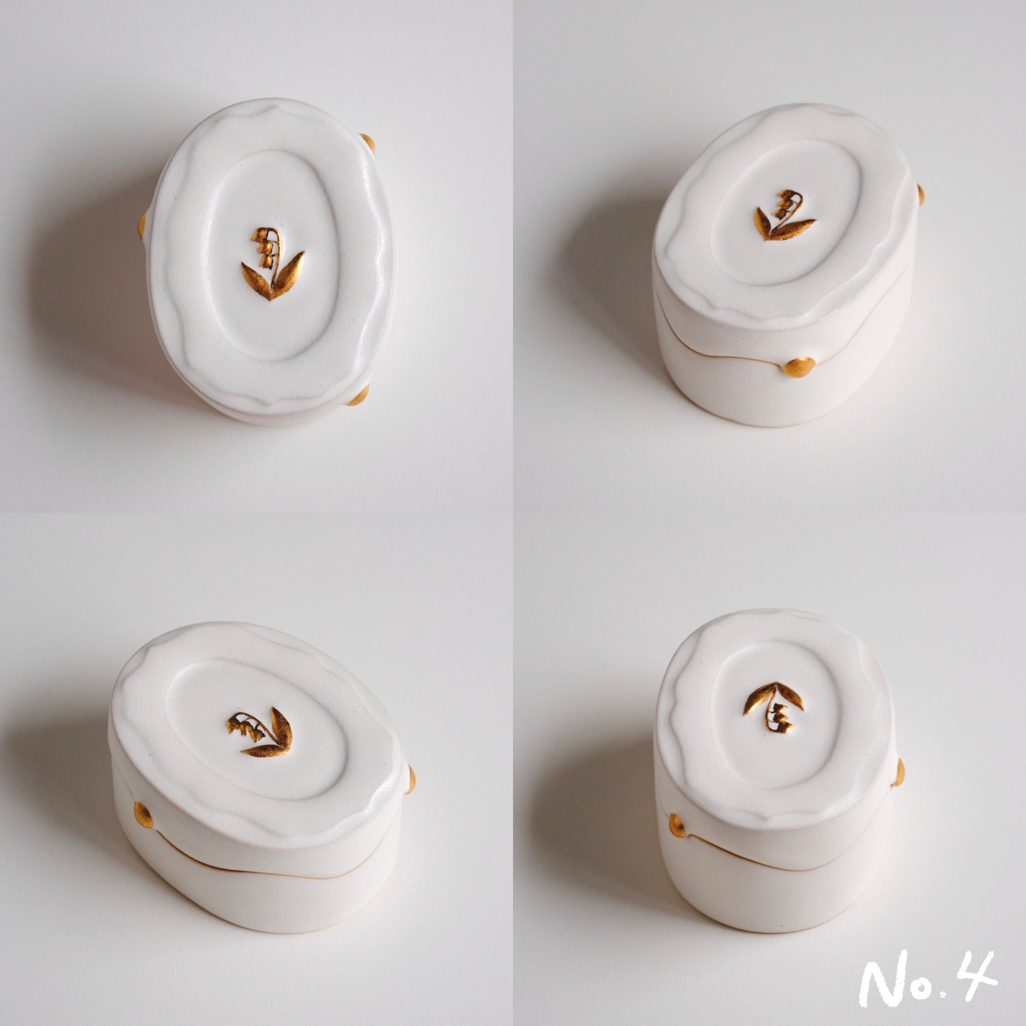 Lily of the Valley Thaw White Porcelain Gold Dot Lid Box