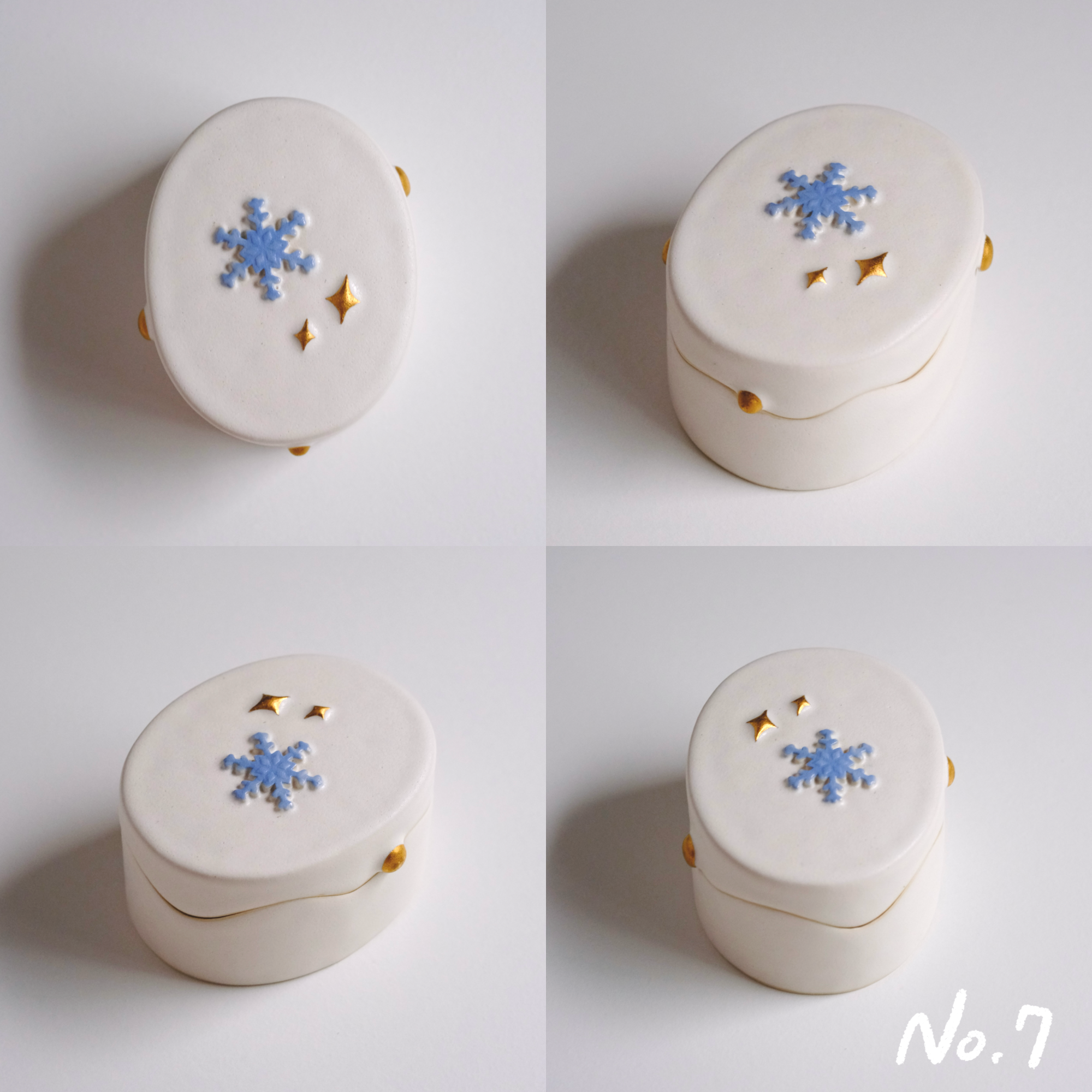 冬季雪花雪融白瓷金點蓋盒