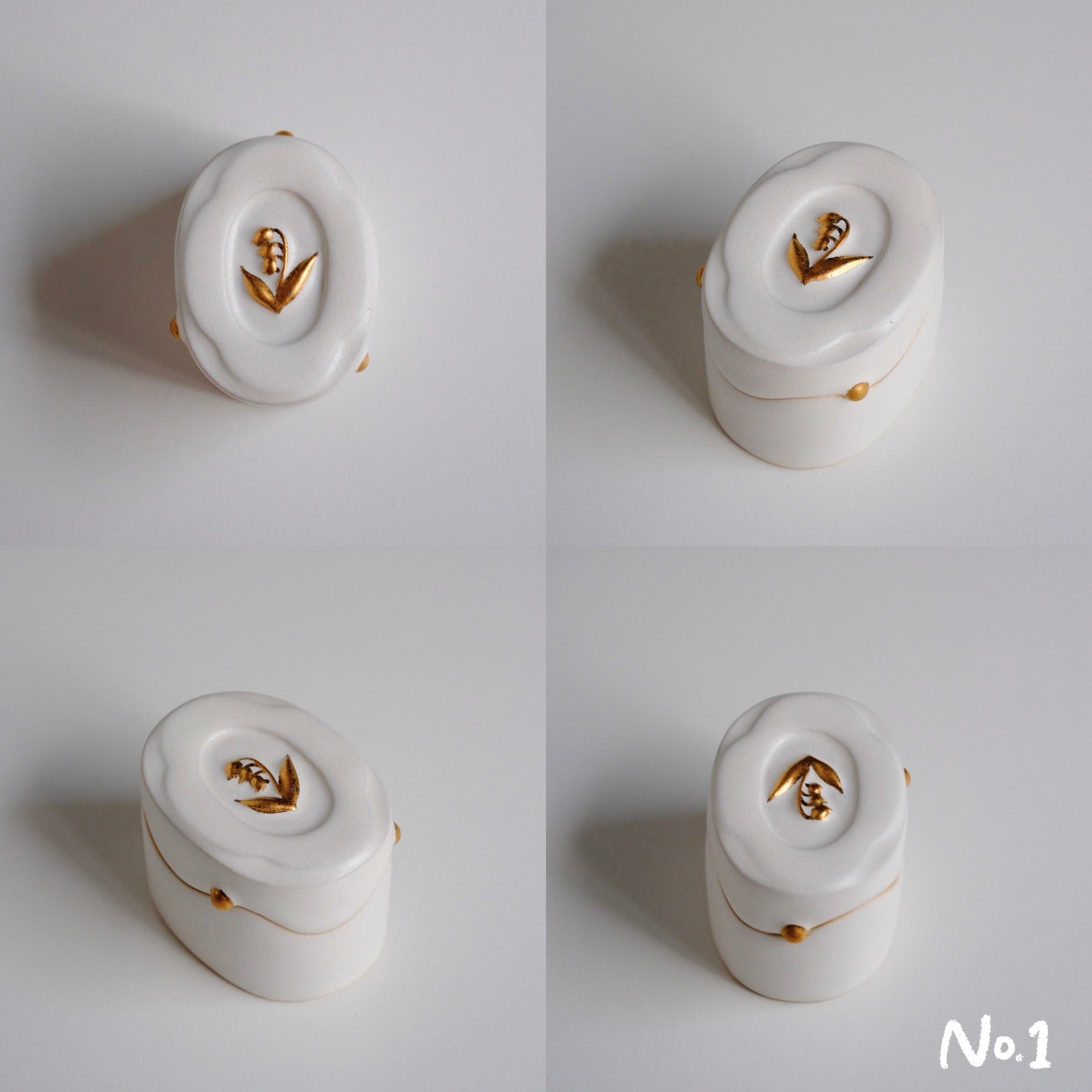 Lily of the Valley Thaw White Porcelain Gold Dot Lid Box