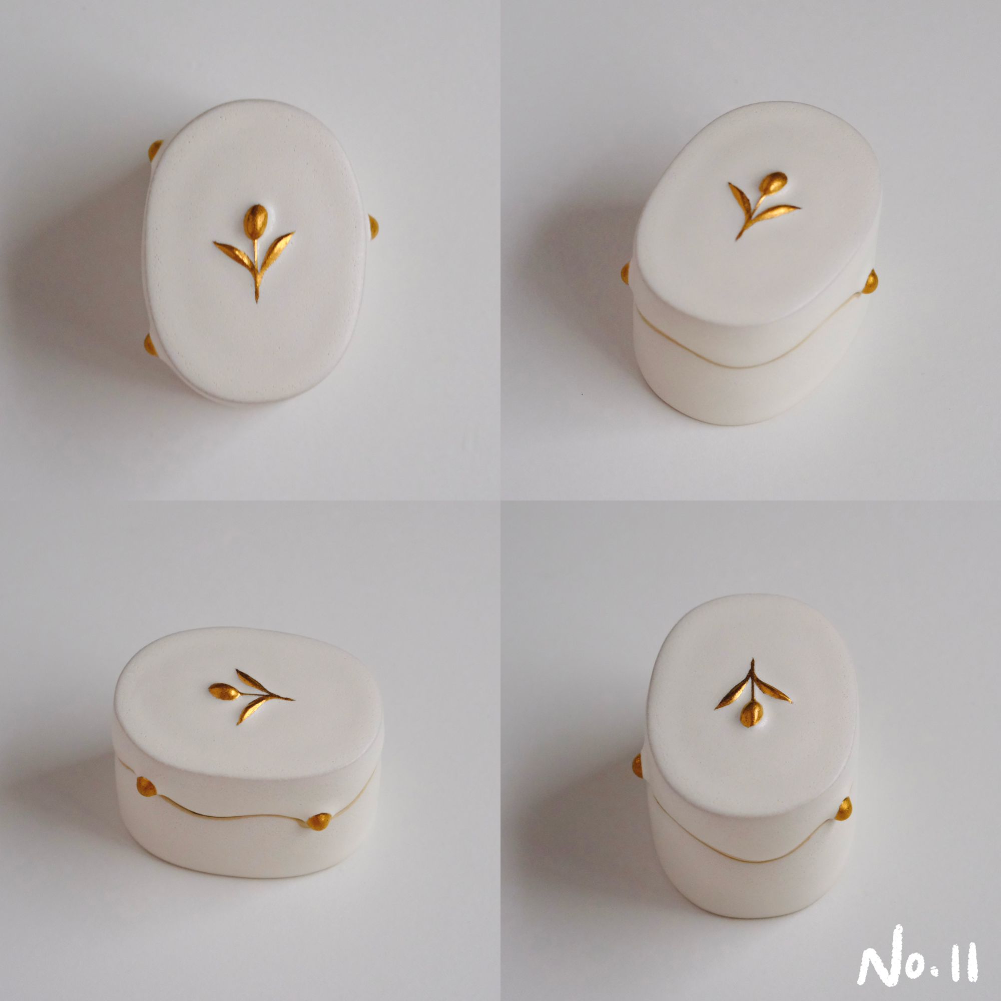 Tulip Snow Melt White Porcelain Gold Dot Covered Box