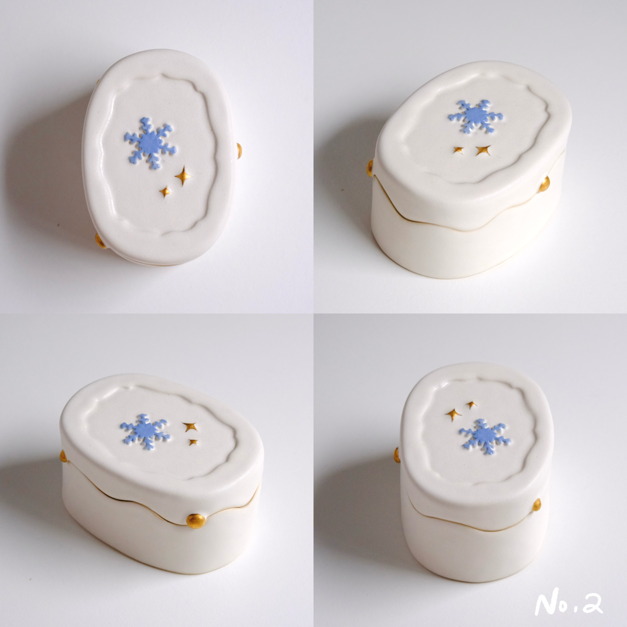 冬季雪花雪融白瓷金點蓋盒