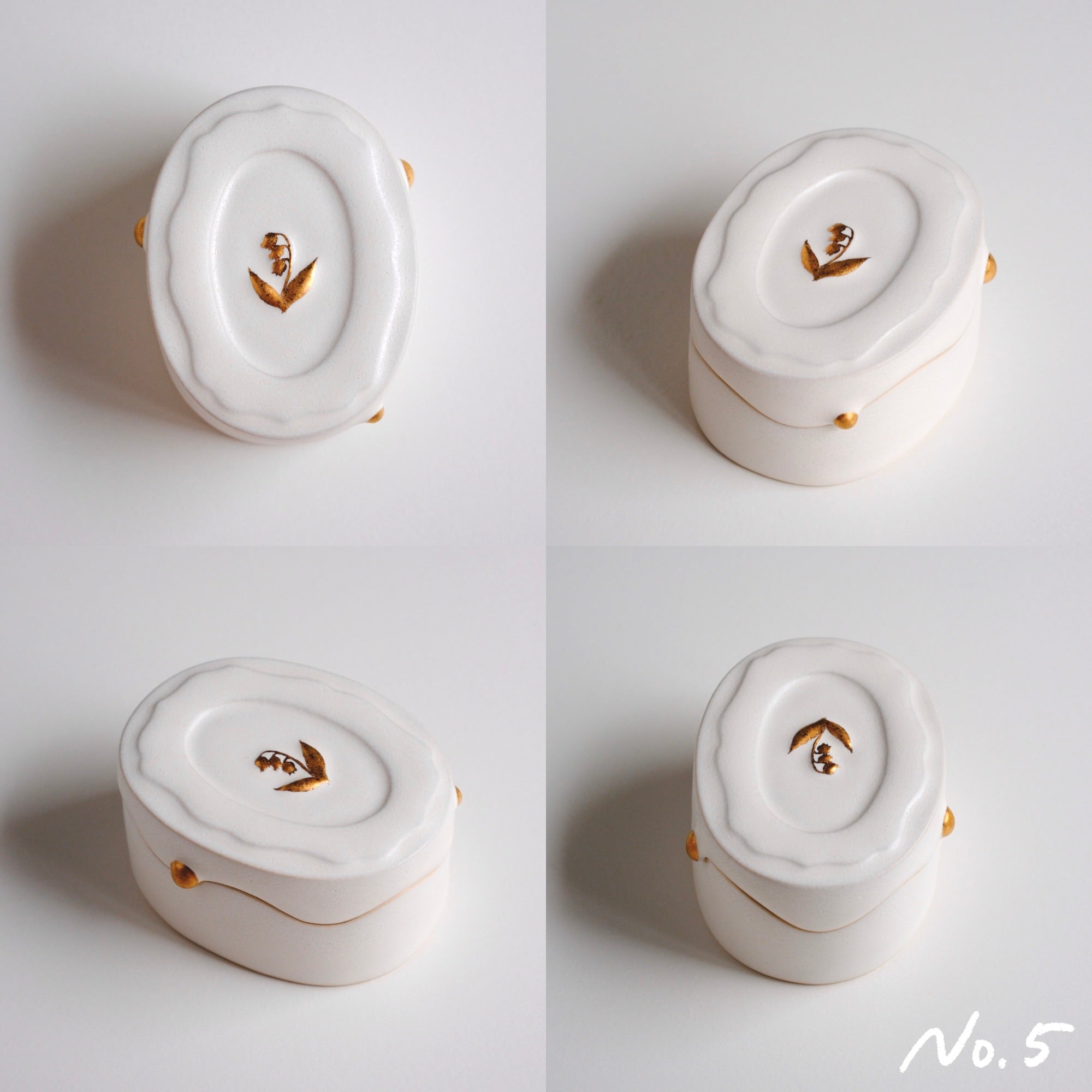 Lily of the Valley Thaw White Porcelain Gold Dot Lid Box