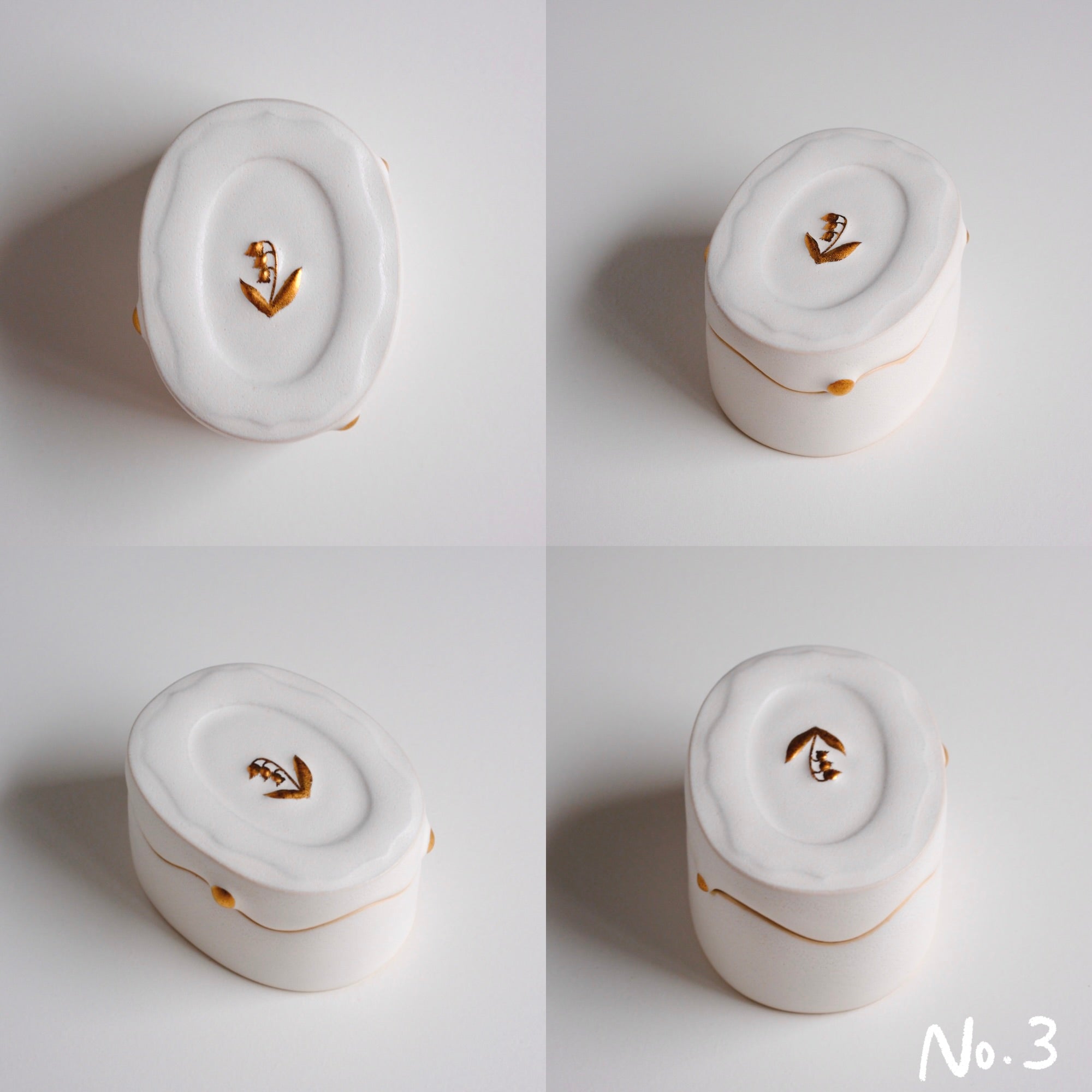 Lily of the Valley Thaw White Porcelain Gold Dot Lid Box