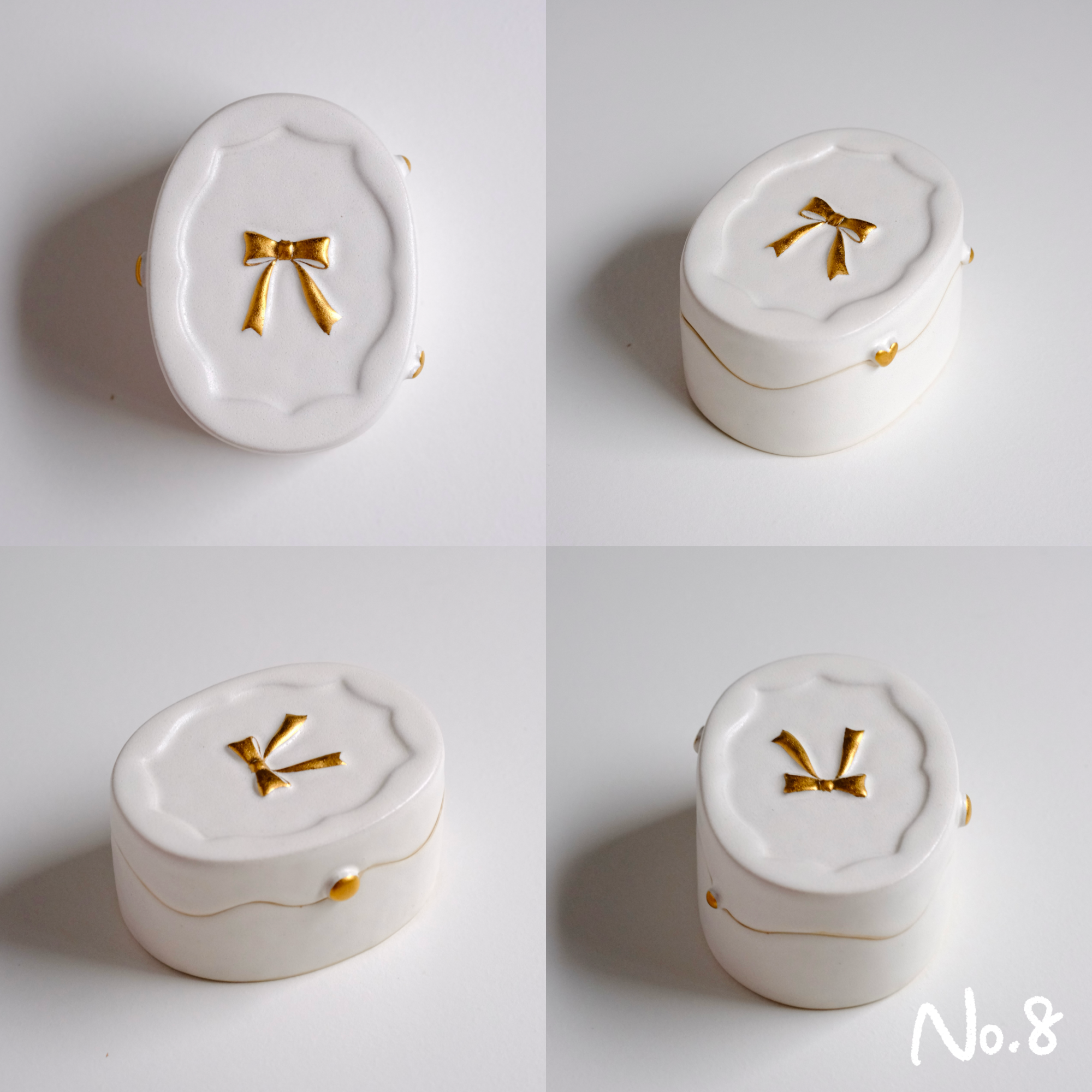 蝴蝶結雪融白瓷金點蓋盒