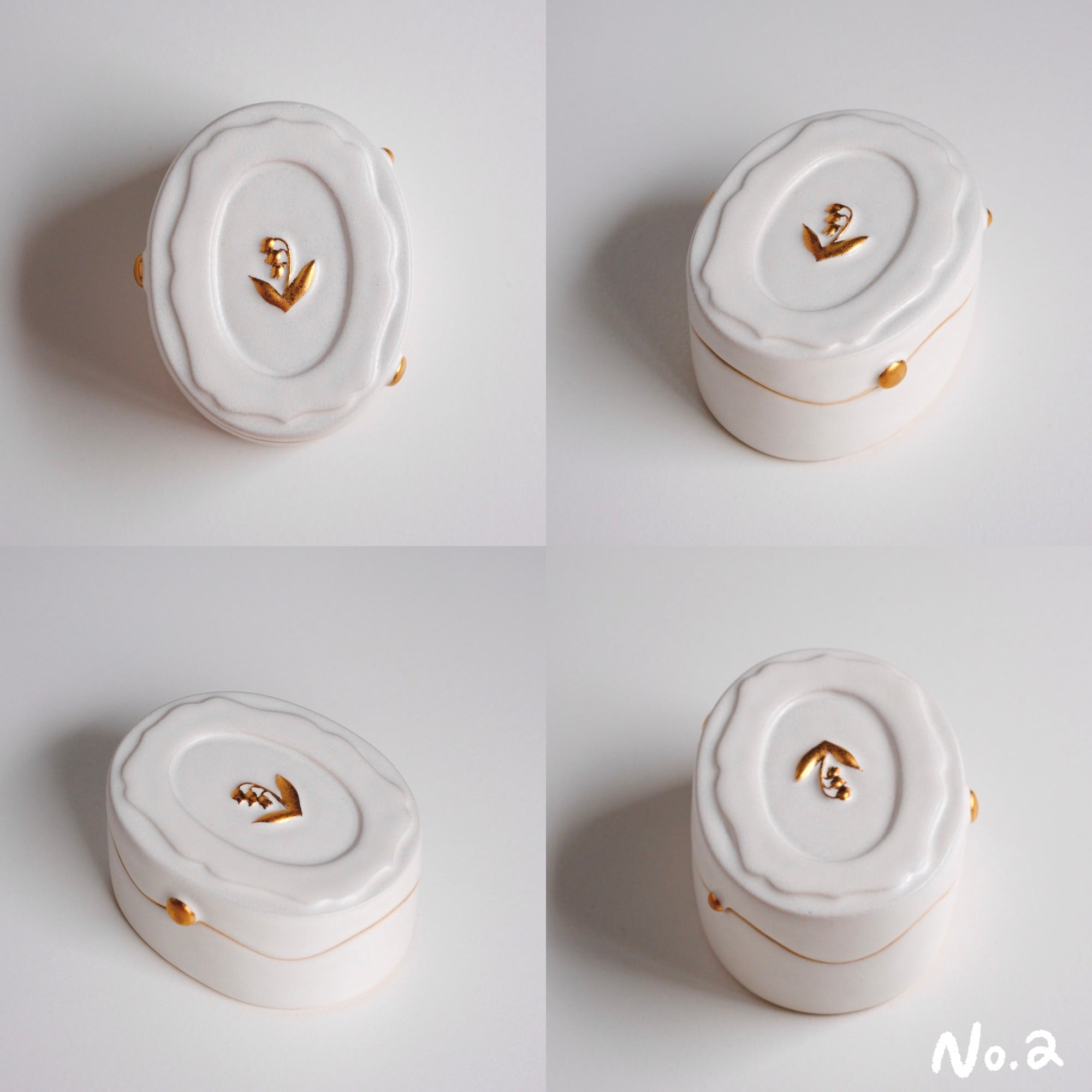 Lily of the Valley Thaw White Porcelain Gold Dot Lid Box