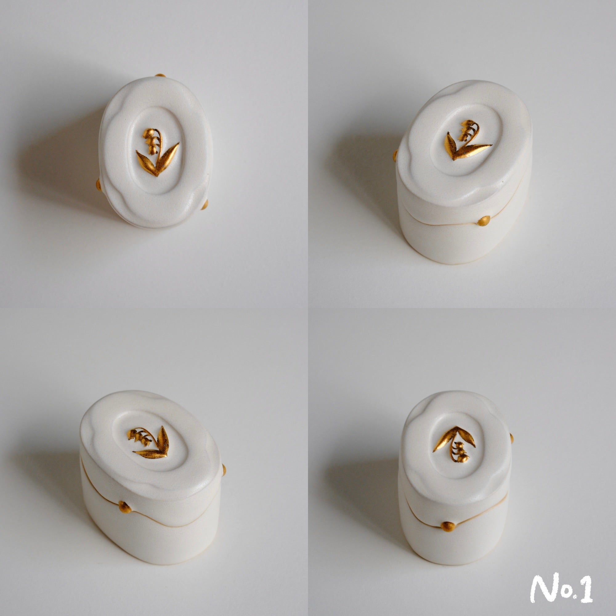 Lily of the Valley Thaw White Porcelain Gold Dot Lid Box