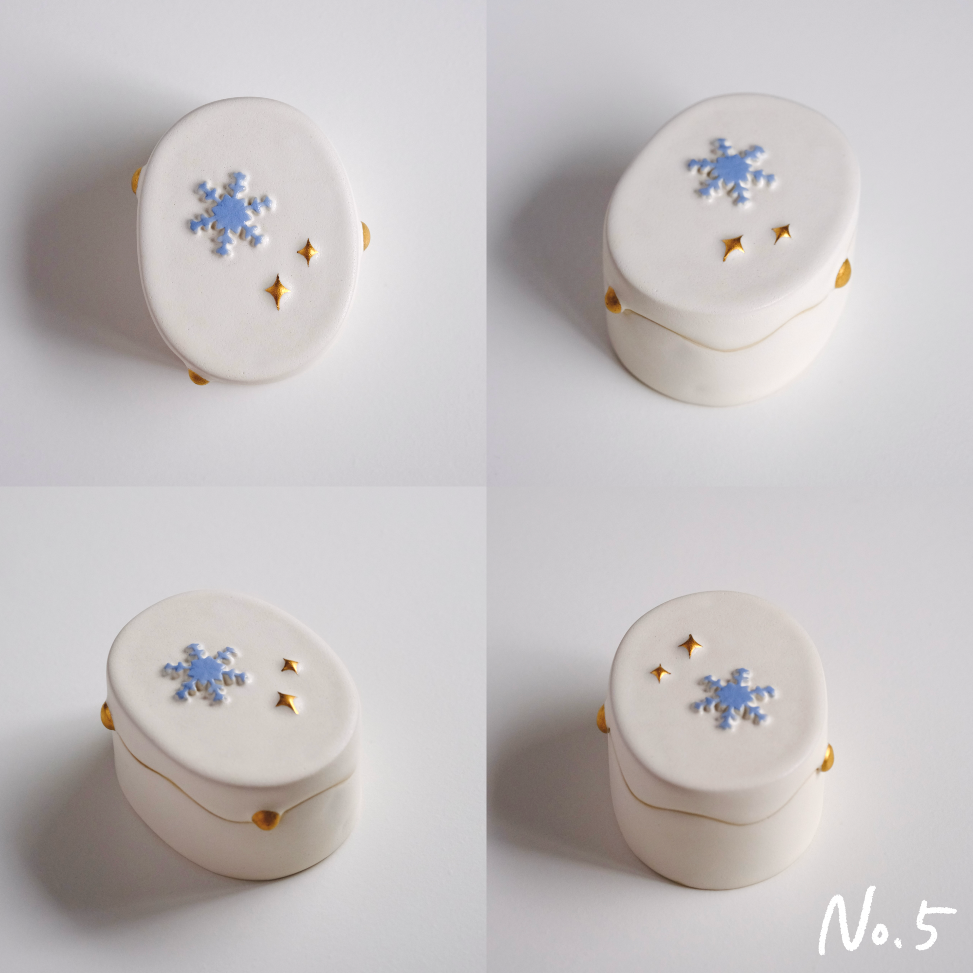 冬季雪花雪融白瓷金點蓋盒