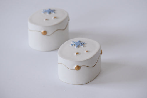 冬季雪花雪融白瓷金點蓋盒