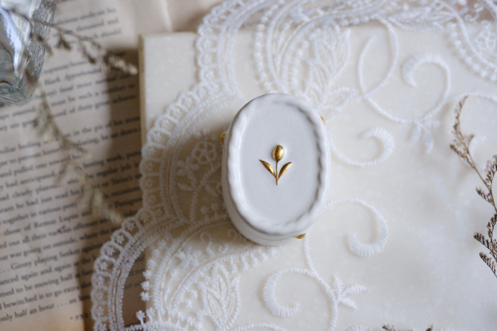 Tulip Snow Melt White Porcelain Gold Dot Covered Box